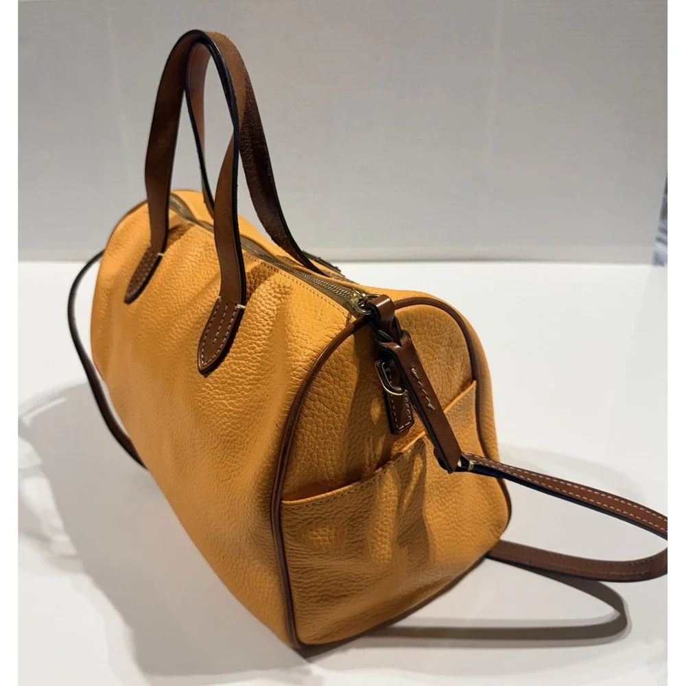 Dooney & Bourke Orange Pebbled Leather Satchel Crossbody Bag Brown Trim